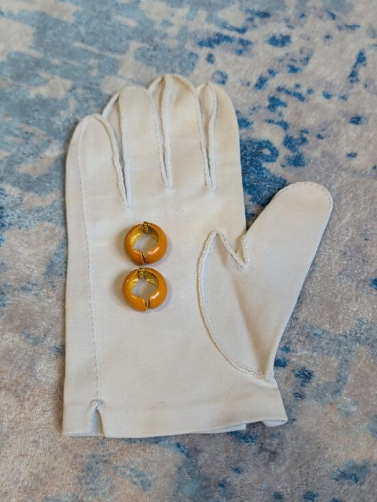 VTG Burnt Orange Hoop Clip-On Earrings - Retro Costume Jewelry MCM