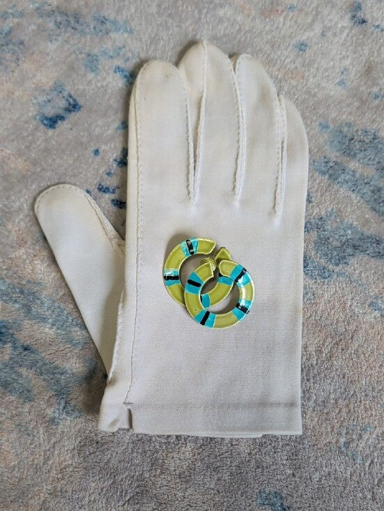 MCM Vintage Yellow & Teal Enamel Hoop Clip-On Earrings Retro Costume Jewelry