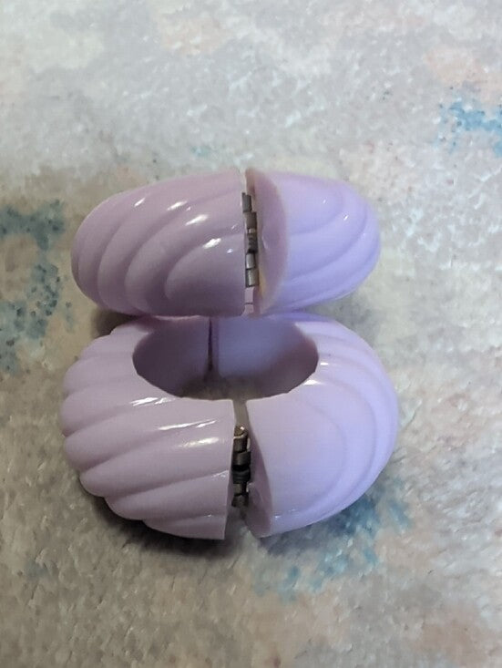 Retro MCM Lavender Ribbed Hoop Clip-On Earrings Vintage Costume Jewelry