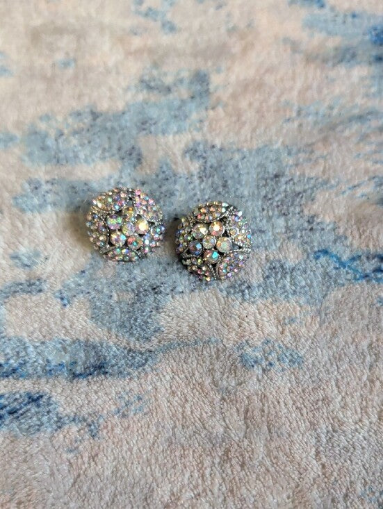 VTG Aurora Crystal Dome Stud Earrings - Iridescent Sparkle MCM Costume Jewelry