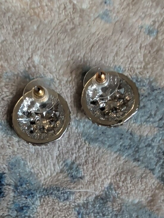 VTG Aurora Crystal Dome Stud Earrings - Iridescent Sparkle MCM Costume Jewelry
