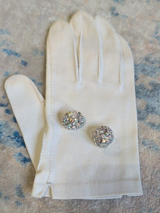 VTG Aurora Crystal Dome Stud Earrings - Iridescent Sparkle MCM Costume Jewelry