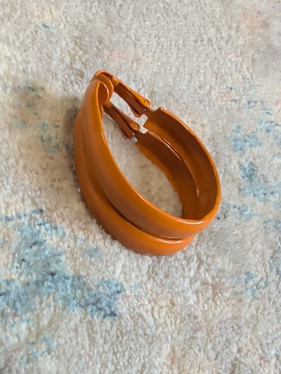 MCM Retro Orange Enamel Hoop Clip-On Earrings - Women's Fashion VTG Jewelry