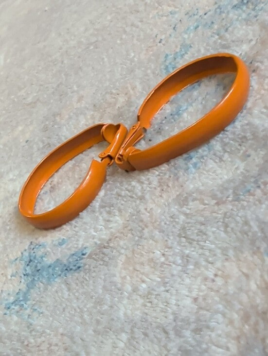 MCM Retro Orange Enamel Hoop Clip-On Earrings - Women's Fashion VTG Jewelry