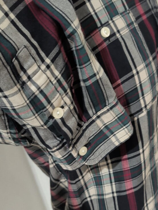 Chaps Black & Cream Plaid Button-Down Shirt with Red Stripes Men's XL
