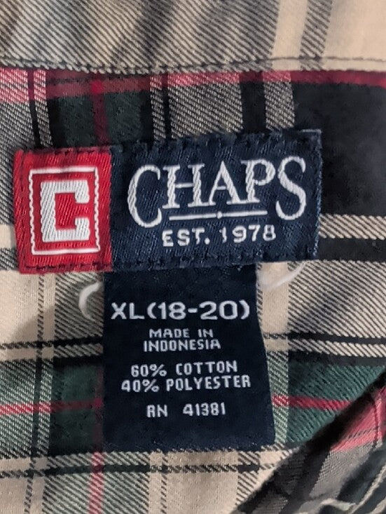 Chaps Black & Cream Plaid Button-Down Shirt with Red Stripes Men's XL