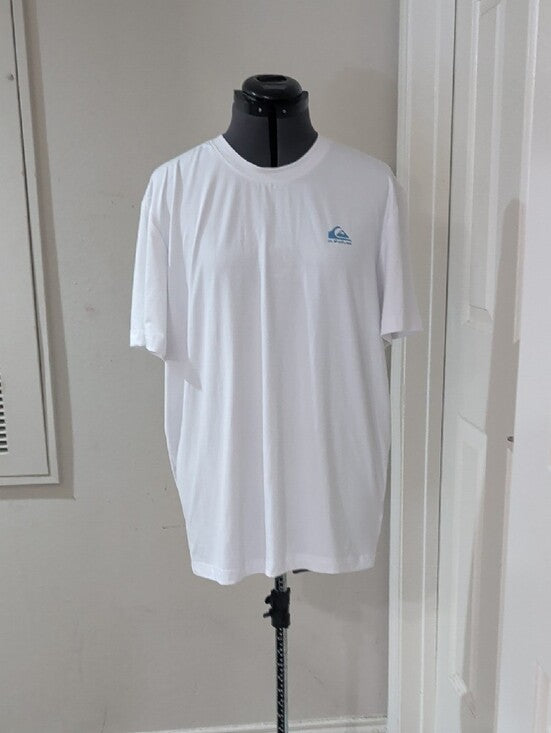 Quiksilver White Short Sleeve Performance Crew Tee with Blue Logo Men's Large