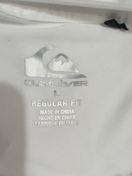 Quiksilver White Short Sleeve Performance Crew Tee with Blue Logo Men's Large