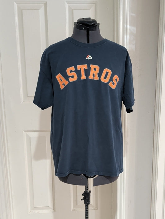 Vintage Majestic Navy Blue Astros Cotton Tee with Orange Lettering Men's Large