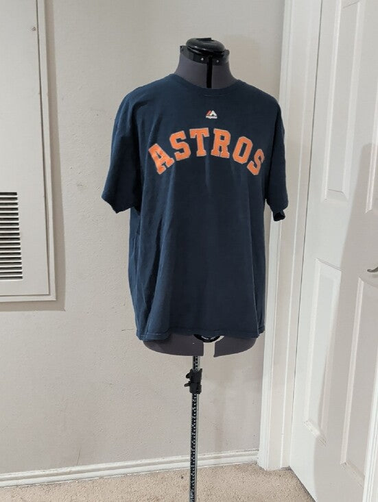 Vintage Majestic Navy Blue Astros Cotton Tee with Orange Lettering Men's Large