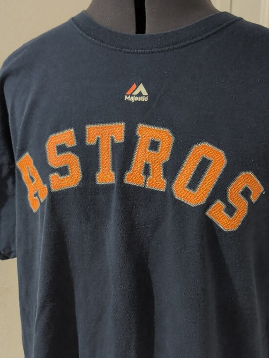Vintage Majestic Navy Blue Astros Cotton Tee with Orange Lettering Men's Large