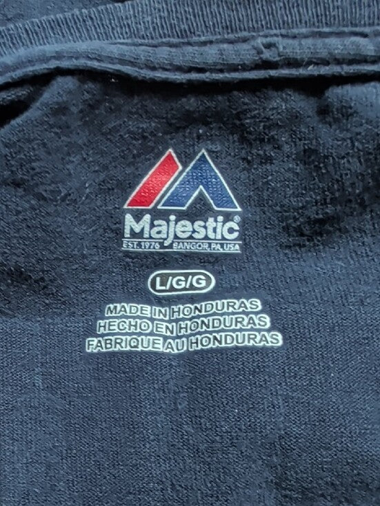 Vintage Majestic Navy Blue Astros Cotton Tee with Orange Lettering Men's Large