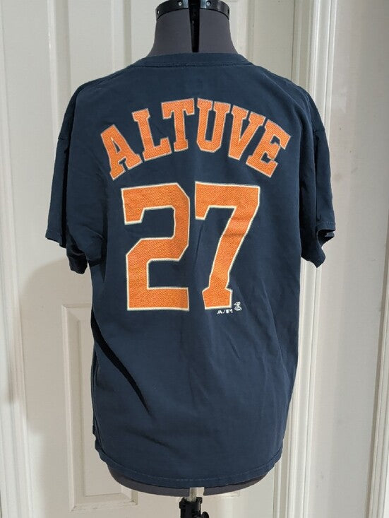 Vintage Majestic Navy Blue Astros Cotton Tee with Orange Lettering Men's Large