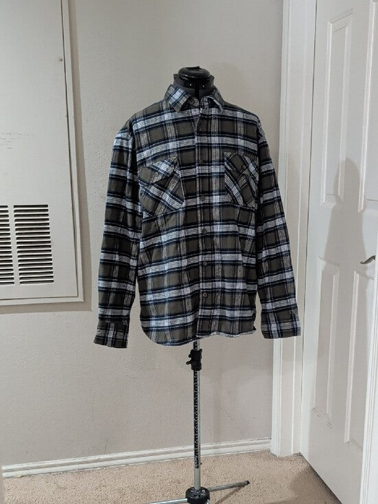 Jach's Heritage Olive & Black Plaid Button-Up Shirt Men's XL