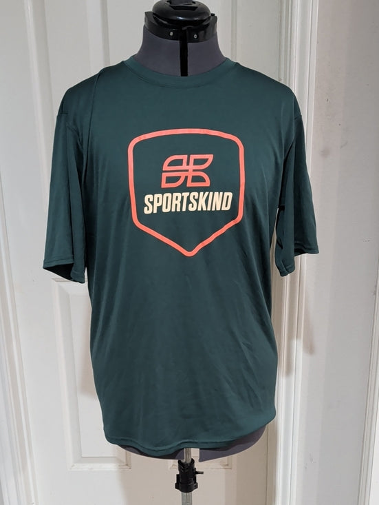Sportskind Men's Forest Green Performance Athletic Graphic Tee Medium