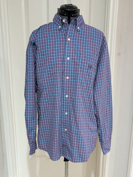 Chaps 'Easy Care' Blue and Red Plaid Button-Down Shirt New Men's Large