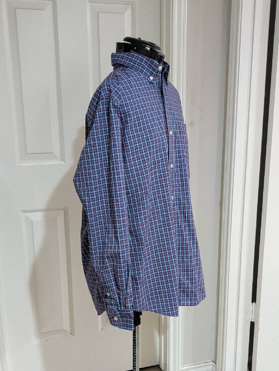 Chaps 'Easy Care' Blue and Red Plaid Button-Down Shirt New Men's Large