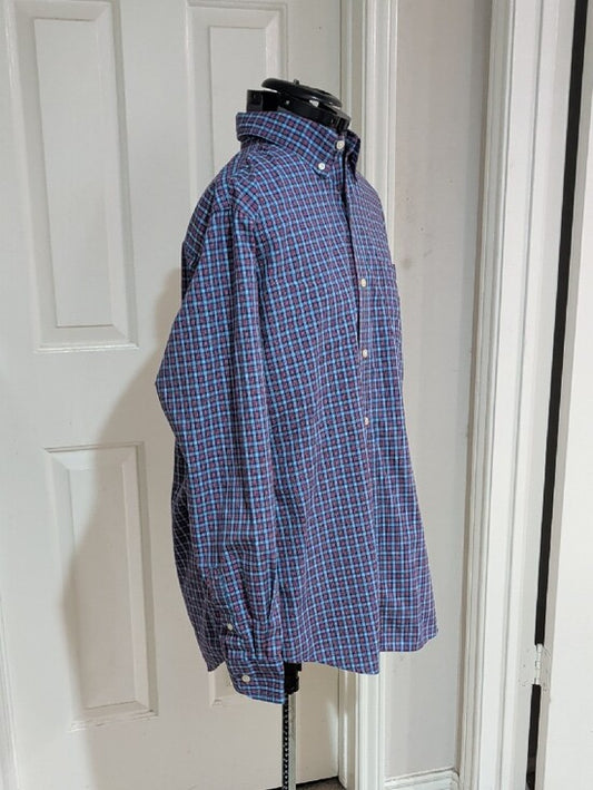 Chaps 'Easy Care' Blue and Red Plaid Button-Down Shirt New Men's Large