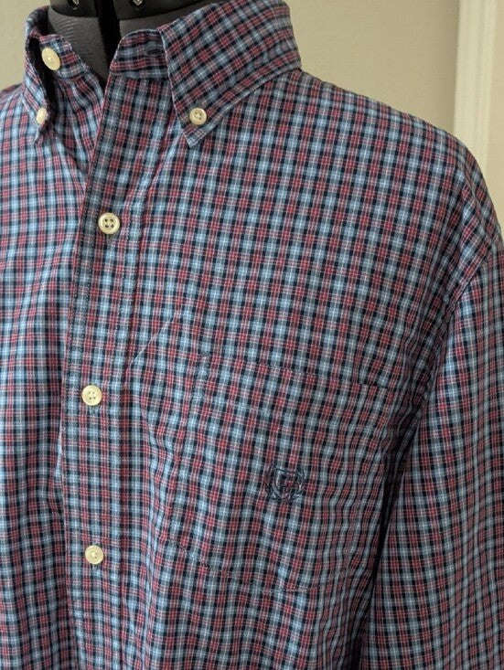 Chaps 'Easy Care' Blue and Red Plaid Button-Down Shirt New Men's Large