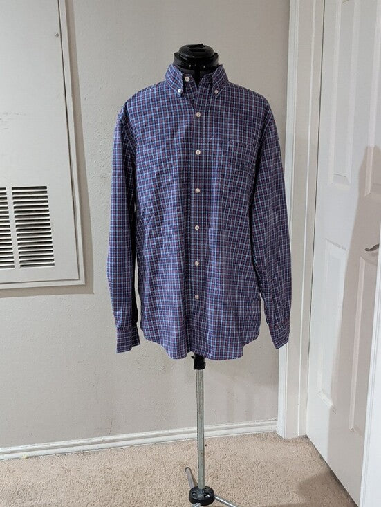 Chaps 'Easy Care' Blue and Red Plaid Button-Down Shirt New Men's Large