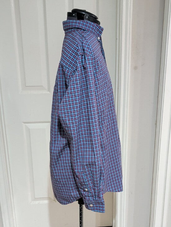 Chaps 'Easy Care' Blue and Red Plaid Button-Down Shirt New Men's Large