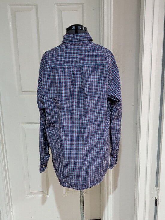 Chaps 'Easy Care' Blue and Red Plaid Button-Down Shirt New Men's Large