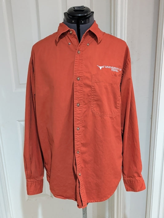 Vintage University of Texas Longhorns Burnt Orange Button-Up Shirt Retro Men's M