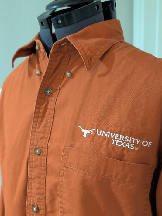 Vintage University of Texas Longhorns Burnt Orange Button-Up Shirt Retro Men's M