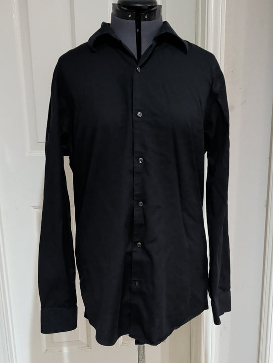 Marc Anthony Black Long-Sleeve Button-Up Textured Dress Shirt Slim Fit Mens L/XL