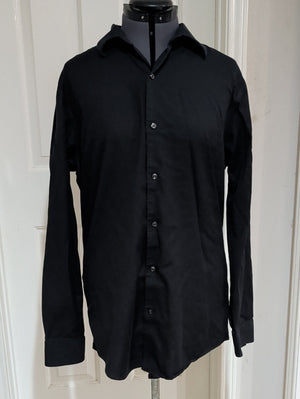 Marc Anthony Black Long-Sleeve Button-Up Textured Dress Shirt Slim Fit Mens L/XL