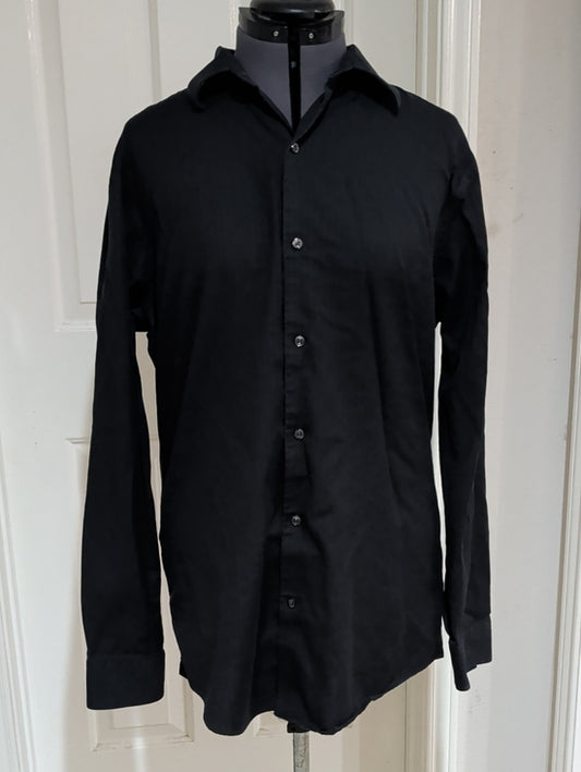 Marc Anthony Black Long-Sleeve Button-Up Textured Dress Shirt Slim Fit Mens L/XL