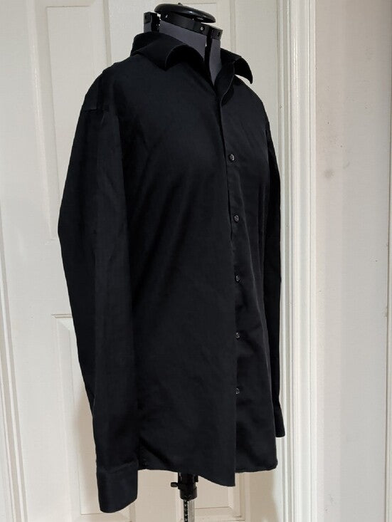 Marc Anthony Black Long-Sleeve Button-Up Textured Dress Shirt Slim Fit Mens L/XL