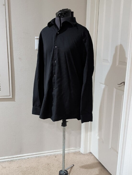 Marc Anthony Black Long-Sleeve Button-Up Textured Dress Shirt Slim Fit Mens L/XL