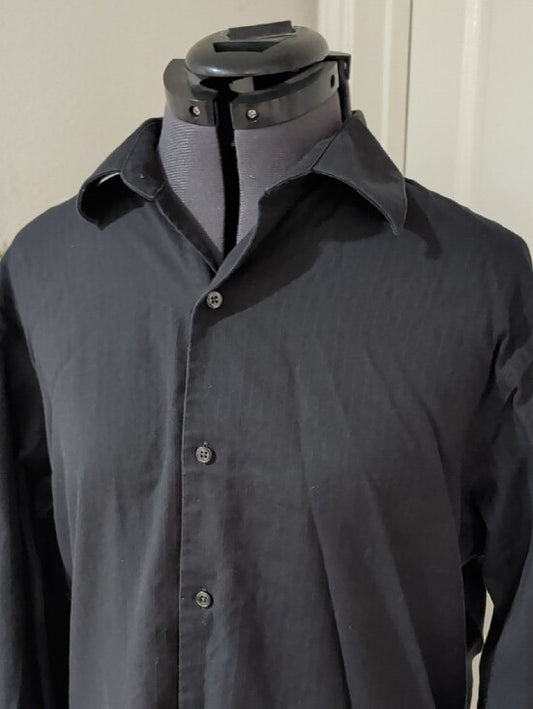 Marc Anthony Black Long-Sleeve Button-Up Textured Dress Shirt Slim Fit Mens L/XL