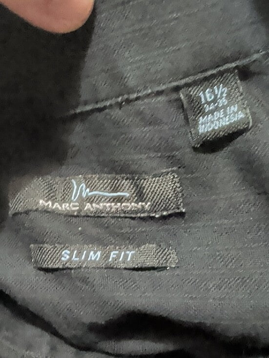 Marc Anthony Black Long-Sleeve Button-Up Textured Dress Shirt Slim Fit Mens L/XL