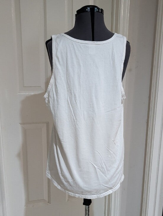 White Tank Top with Pink 'Paper Tiger' Logo Men's Large