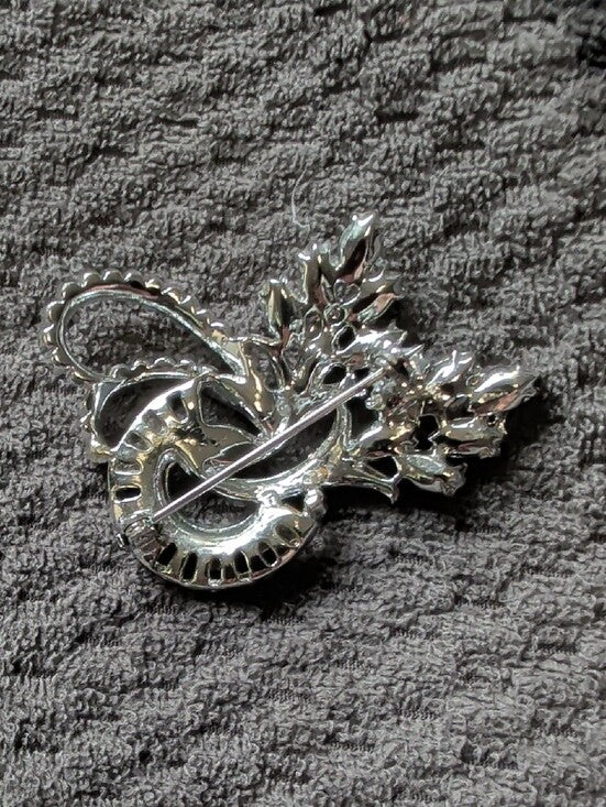 Vintage Crystal Art Deco Silver-Tone Brooch - MCM Costume Jewelry