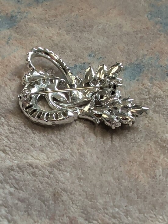 Vintage Crystal Art Deco Silver-Tone Brooch - MCM Costume Jewelry