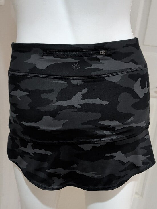 Athleta Girl Black-Gray Camo Layered Athletic Mini Skirt - Girls Large/12 Or Women's XXS