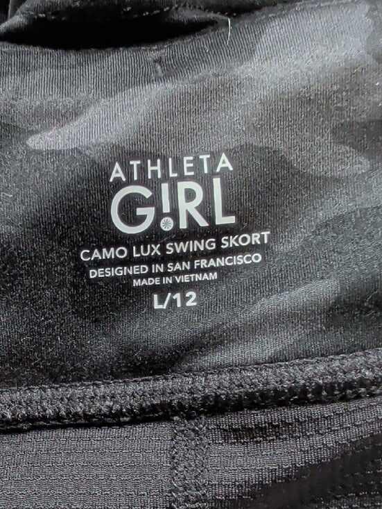 Athleta Girl Black-Gray Camo Layered Athletic Mini Skirt - Girls Large/12 Or Women's XXS