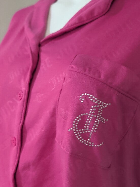 Y2K Retro Juicy Couture Fuchsia Pink Two-Piece Short Pajama Set Women's Medium VTG