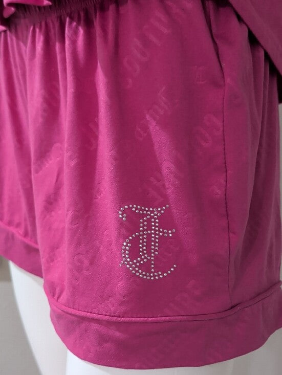 Y2K Retro Juicy Couture Fuchsia Pink Two-Piece Short Pajama Set Women's Medium VTG