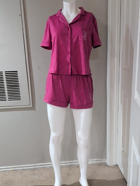 Y2K Retro Juicy Couture Fuchsia Pink Two-Piece Short Pajama Set Women's Medium VTG