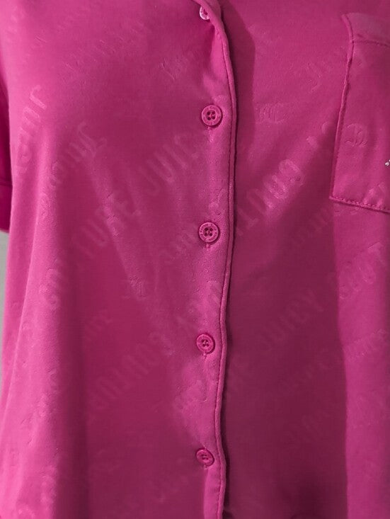 Y2K Retro Juicy Couture Fuchsia Pink Two-Piece Short Pajama Set Women's Medium VTG