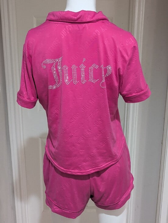 Y2K Retro Juicy Couture Fuchsia Pink Two-Piece Short Pajama Set Women's Medium VTG