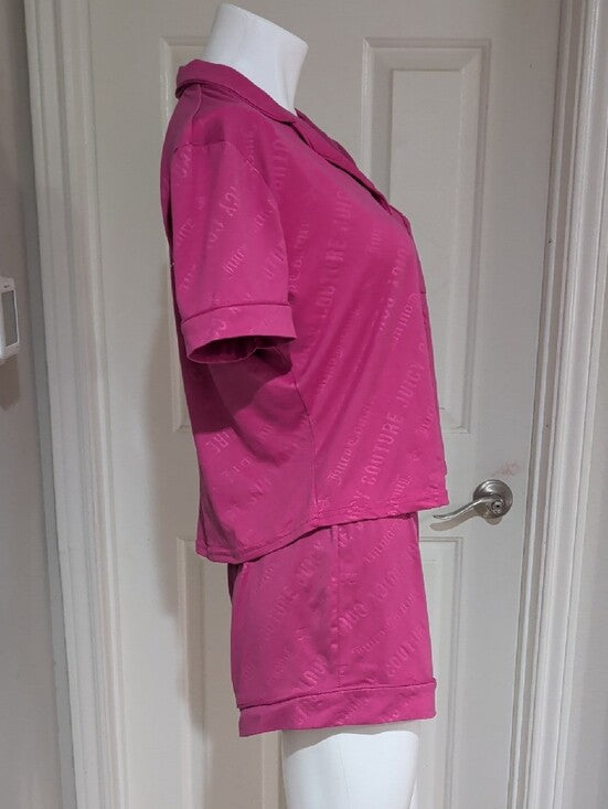Y2K Retro Juicy Couture Fuchsia Pink Two-Piece Short Pajama Set Women's Medium VTG