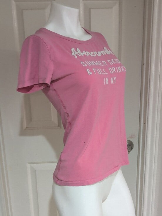 Y2K Abercrombie & Fitch Pink Graphic Short Sleeve Retro Tee Women's Large