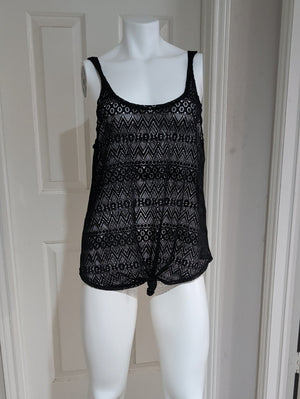 Black Stretch Crochet Lace Tank Top - Unbranded Swim Cover-Up - Women's XS