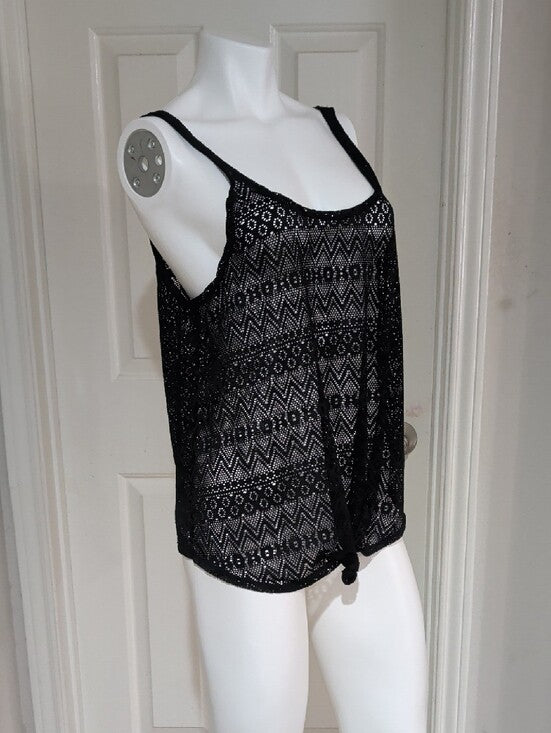 Black Stretch Crochet Lace Tank Top - Unbranded Swim Cover-Up - Women's XS