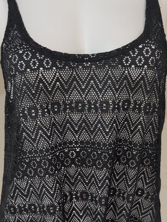 Black Stretch Crochet Lace Tank Top - Unbranded Swim Cover-Up - Women's XS
